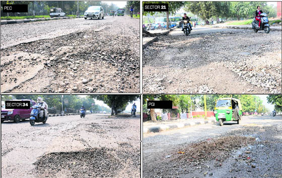 Washing away the claims of the civic body, showers have eroded roads in different sectors of the City Beautiful.