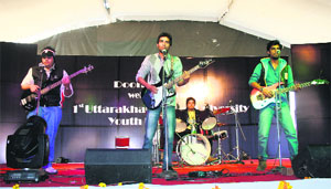 A rock band performs on the second day of the Rajiv Gandhi Inter-University Youth Festival at Doon University on Monday. 