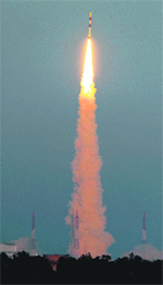 The PSLV C-20 takes off from the Satish Dhawan Space Centre in Sriharikota on Monday.  PTI