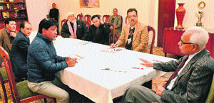 Governor NN Vohra interacts with a delegation from Turtuk in Ladakh, in Jammu on Monday. 
