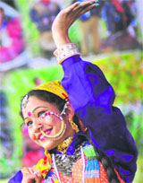 A girl performs Garhwali folk dance during a cultural festival at Punjabi Bhawan in Ludhiana on Sunday.