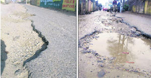 The road under the Doraha bridge is in a shambles. 