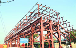 An incomplete foot overbridge linking platform no 1 to exit on the Civil Lines at railway station in Ludhiana. 