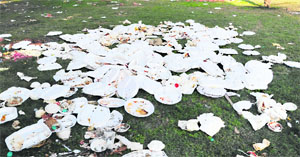 Garbage strewn in a park at Sector 34, Chandigarh. 