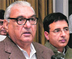 Chief Minister Bhupinder Singh Hooda addresses mediapersons in Chandigarh on Tuesday.