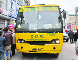 An old school bus running in Jammu. 