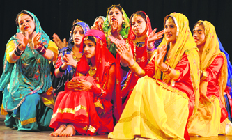 Students perform during the dance competition at General Zorawar Singh auditorium in the University of Jammu on Tuesday.