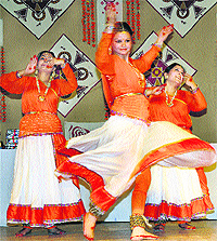 Teachers of KMV College perform a cultural programme during the annual prize distribution function held in Jalandhar on Tuesday