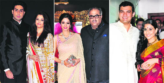 Abhishek Bachchan and Aishwarya Rai Bachchan,  Sridevi with Boney Kapoor,  Siddharth Roy Kapoor and Vidya Balan