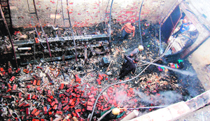 A knitting factory was gutted in the fire causing damage to cloth worth Rs 25 lakh. Factory owner Harpal Singh Walia accused his former employee, identified as Mintu, of setting the factory ablaze. Six fire tenders were pressed into service to douse the flames, which started at 11 am. Police has registered a case against Mintu in this regard.