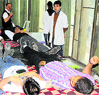 Volunteers donate blood during a camp at Student Centre in Panjab University on Wednesday