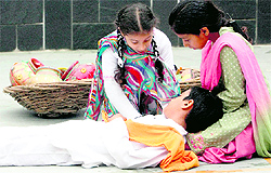 Students stage a play, Adhikaar, to mark the annual day of Firststep Montessori School at Sector 7, Panchkula, on Wednesday