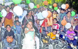 Children from across the country, suffering from a rare type of genetic disorder, raise their voice for the government help on the eve of Rare Disease Day, at Jantar Mantar in New Delhi