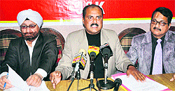Members of Joint Action Committee of ETT colleges address mediapersons in Jammu on Wednesday