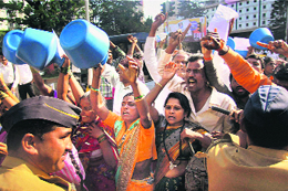 Farmers from drought-affected area of Solapur protest outside the Mantralaya in Mumbai on Wednesday.