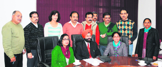 Officials at Jallianwala Bagh Martyrs Memorial Civil Hospital address mediapersons in Amritsar on Thursday. photo: Vishal Kumar