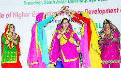 Students present a cultural programme at the Foundation Day celebrations of the Central University Punjab in Bathinda on Thursday