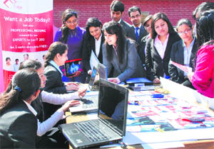 Students attend a job fest at MCM DAV College in Sector 36, Chandigarh, on Thursday. 