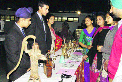 Students display their models on National Science Day at Pushpa Gujral Science City on Thursday.
