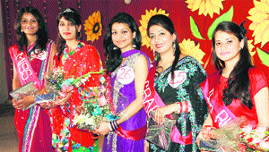 Students of BD Arya Girls college in a jubilant mood during the farewell party organised on the college campus in Jalandhar Cantt on Thursday. 