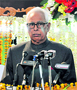 Governor NN Vohra addresses the joint session of the two Houses on the first day of the budget session in Jammu on Thursday
