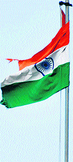 The tattered national flag fluttering on the civil secretariat in Jammu on Thursday