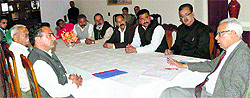 Members of the All Jammu and Kashmir Panchayat Conference with Governor NN Vohra during a meeting at Raj Bhawan in Jammu on Thursday