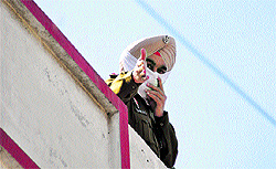 A policeman at the site where Sandeep Kumar committed suicide in the Field Gunj area in Ludhiana