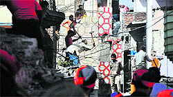 Illegal structures being demolished in the Jawahar Nagar Camp area in Ludhiana on Thursday