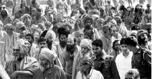 Sadhus of Juna Akhara during the Nagar Pravesh (entering the city) procession in Varanasi on Thursday ahead of the Shivratri festival.