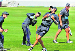 Australian players during a practice session in Hyderabad on Thursday.  PTI