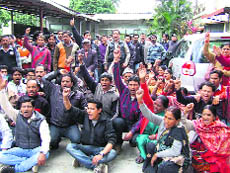 BJP workers protest against the appointment of a new city party chief in Dehradun.
