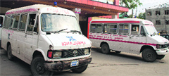 Ambulances wait for patients outside Shri Maharaja Hari Singh Hospital in Srinagar. Photo: Yawar Kabli