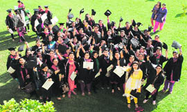 Girls in a jubilant mood after the annual convocation of the Partap College of Education, Ludhiana, on Friday. 