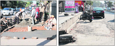 The space, which was freed from encroachments on the Lawrence road, being readied for widening; and (right) a portion of the road wears a widened look in Amritsar.