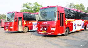 CTU buses with black films stationed at the CTU depot