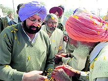 Punjab Congress president Capt Amarinder Singh during the campaign for the Moga byelection in February