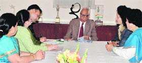 Governor NN Vohra interacts with a delegation of the J&K Women Society in Jammu on Saturday