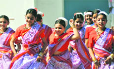 Students perform at the annual function of Police DAV Public School in Ludhiana on Saturday.