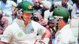 Michael Clarke and Mathew Wade during the first day of the second Test on Saturday.