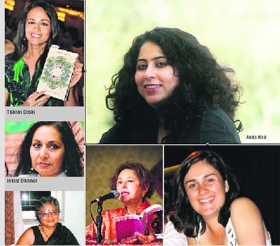(From left) Eunice DSouza and writers from Pakistan Bapsi Sidhwa and Kamila Shamsie