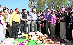 Members of the Bathinda Sangharsh Committee holding a protest against rising prices at Parasram Nagar in Bathinda on Sunday