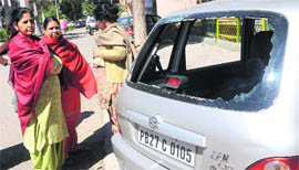 A damaged car.
