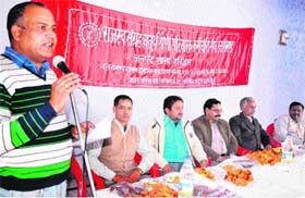 New office-bearers of the Revenue Employees Union on the dais in Haridwar on Sunday