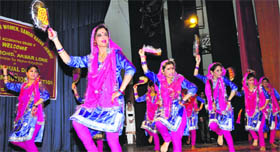 Students present a cultural item during the annual day-cum-prize distribution function at Government College for Women, Gandhi Nagar, in Jammu on Sunday.