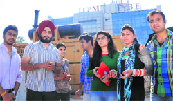 Students of the Indian Institute of Planning and Management during a protest outside the campus at Phase VIII in Mohali on Monday. Tribune photo: Vicky Gharu