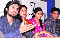 Television artiste Diaansh Sharma (extreme left) speaks about the newly opened Acting Factory, a training institute for budding actors, in Haridwar on Monday. Tribune photo: Rameshwar Gaur