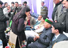 Chief Minister Virbhadra Singh listens to public grievances in Kangra town on Monday