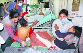 An injured child in a Jalandhar hospital on Monday