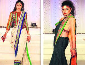 Models sashay down the ramp wearing designer clothes during Lavanya-2013 at the Apeejay College of Fine Arts in Jalandhar on Sunday night.